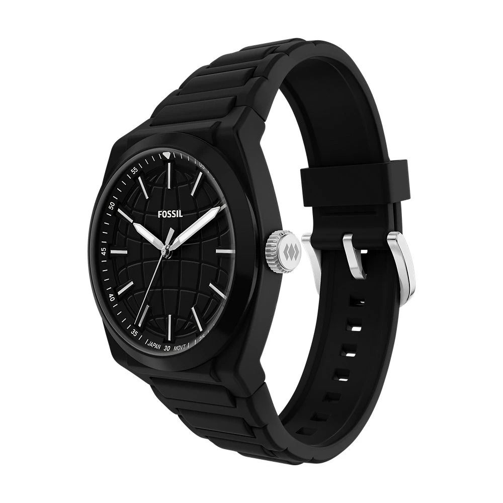 Fossil - Montre Everett Homme Bracelet Silicone Noir Cadran Noir 3