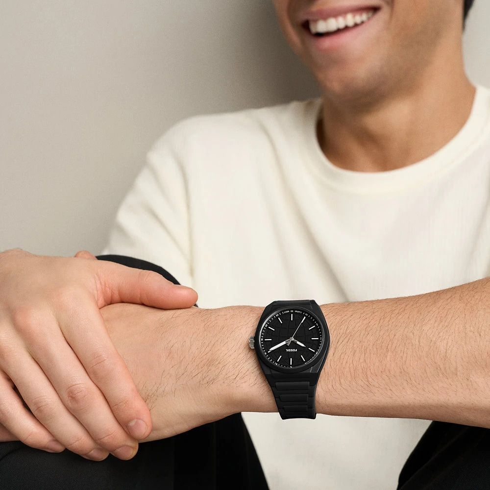 Fossil - Montre Everett Homme Bracelet Silicone Noir Cadran Noir 2