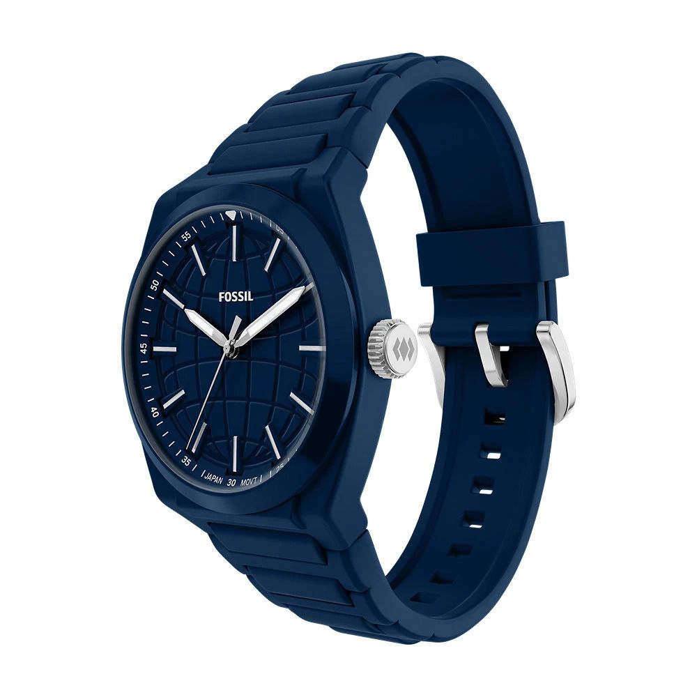 Fossil - Montre Everett Homme Bracelet Silicone Bleu Cadran Bleu 3