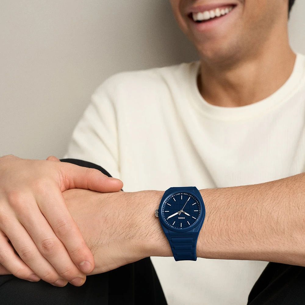 Fossil - Montre Everett Homme Bracelet Silicone Bleu Cadran Bleu 2
