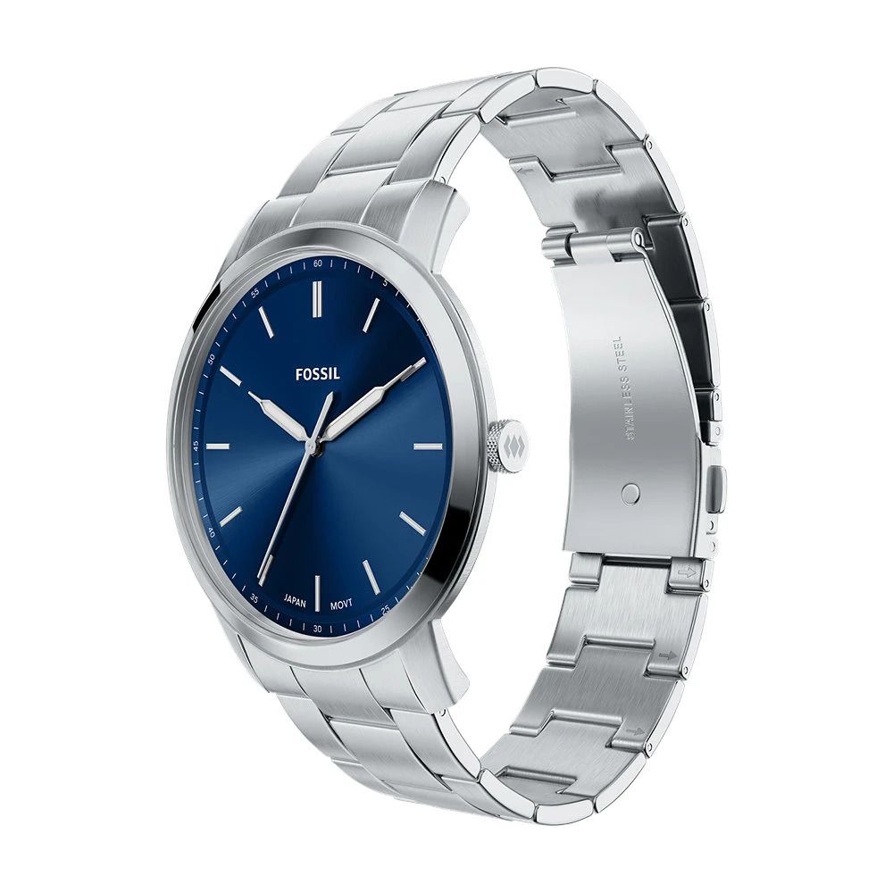 Fossil - Montre Minimalist Homme Bracelet Acier Argenté Cadran Bleu 3
