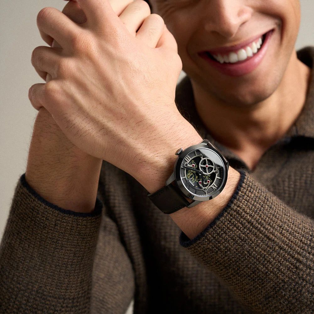 Fossil - Montre Townsman Multifonction Homme Bracelet Cuir Marron Cadran Noir 2