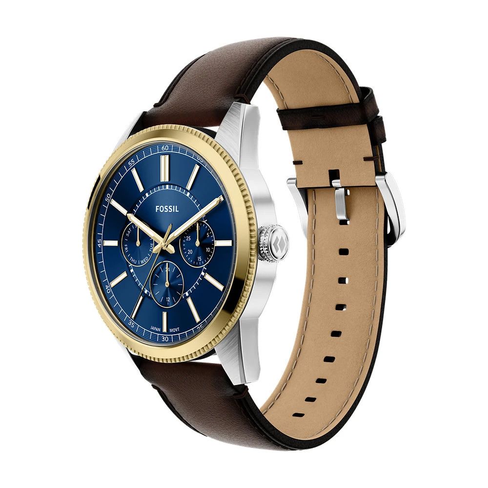 Fossil - Montre Pearson Multifonction Homme Bracelet Cuir Marron Cadran Bleu 3