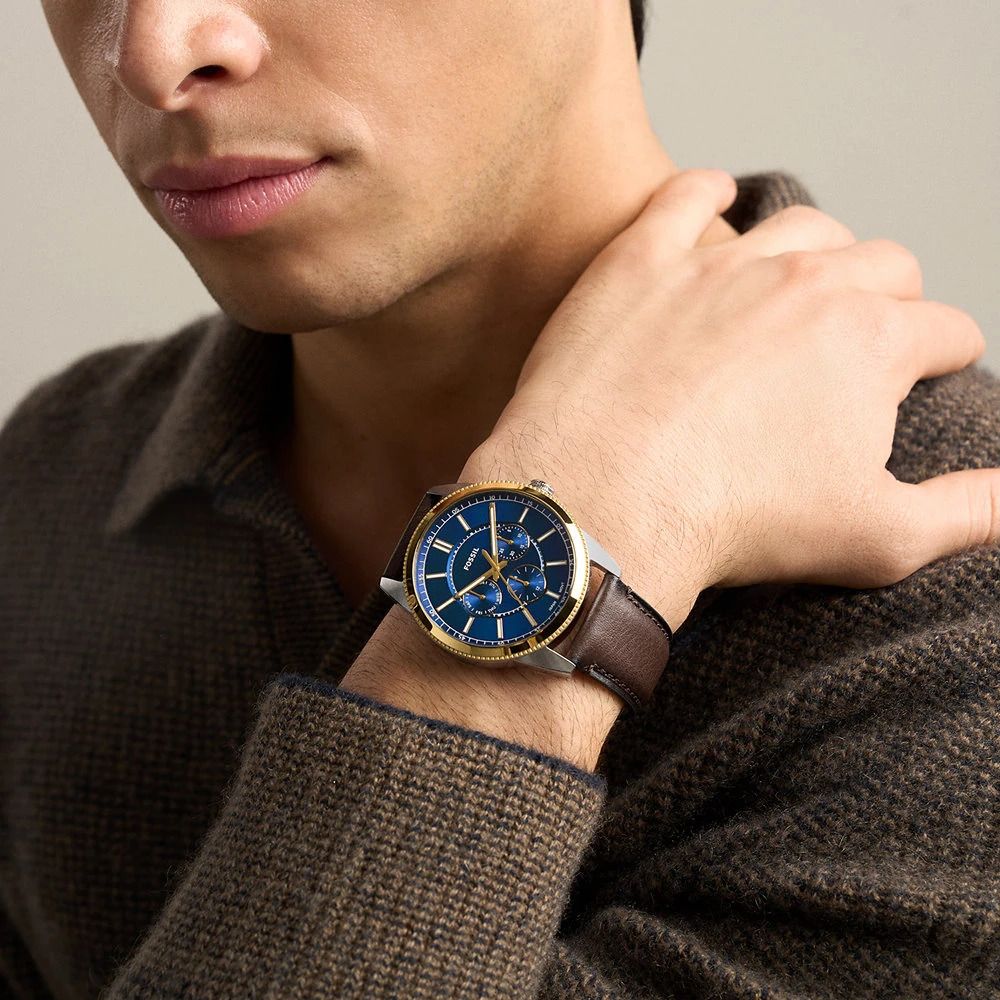 Fossil - Montre Pearson Multifonction Homme Bracelet Cuir Marron Cadran Bleu 2