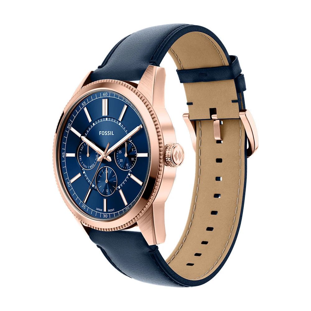 Fossil - Montre Pearson Multifonction Homme Bracelet Cuir Bleu Cadran Bleu 3