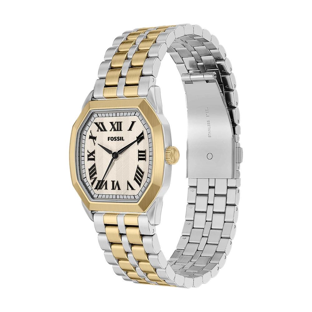 Fossil - Montre Harlow Homme Bracelet Acier Bicolore Argenté Et Doré Cadran Crème 3