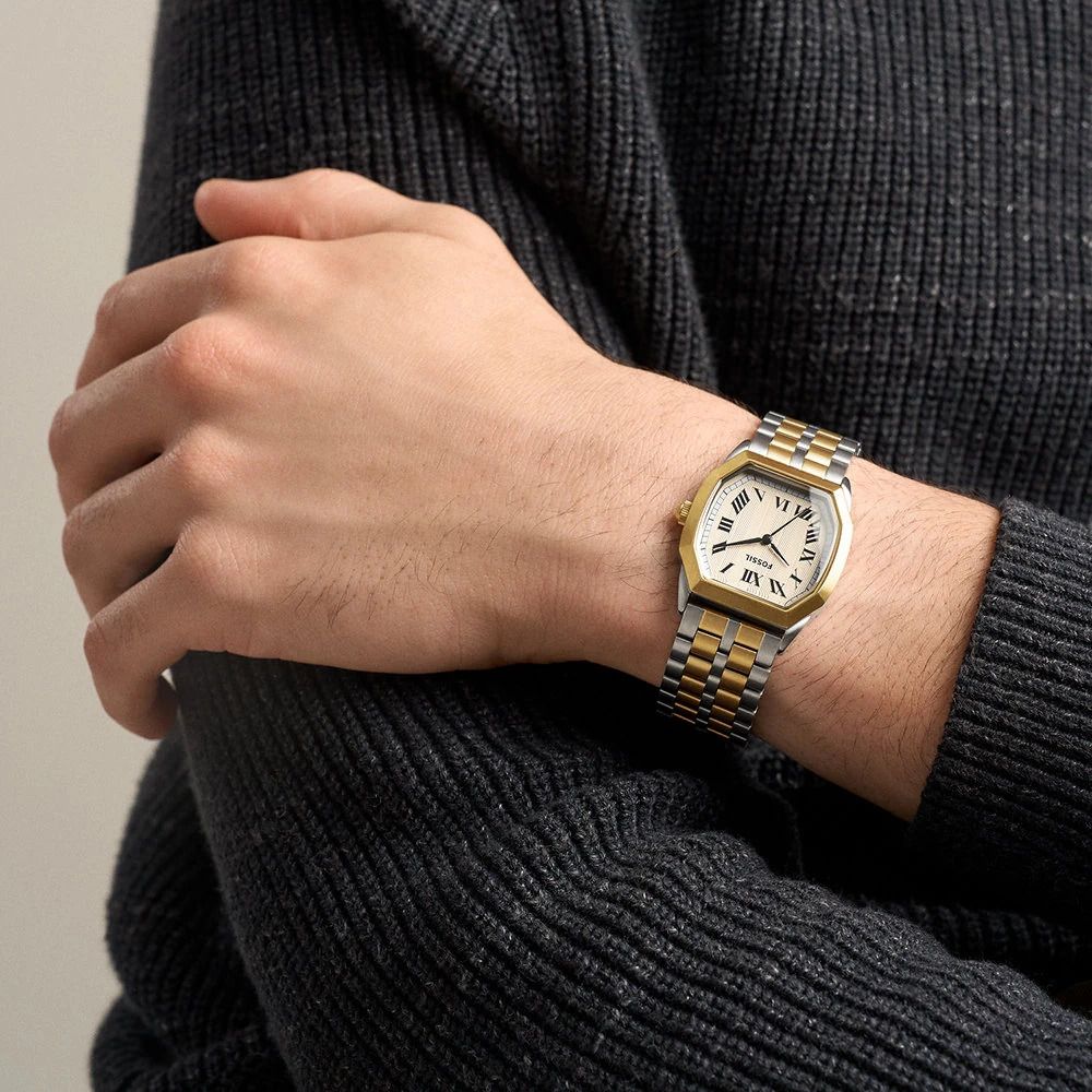 Fossil - Montre Harlow Homme Bracelet Acier Bicolore Argenté Et Doré Cadran Crème 2