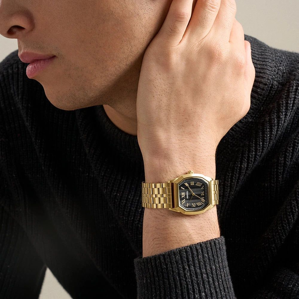 Fossil - Montre Harlow Homme Bracelet Acier Doré Cadran Noir 2