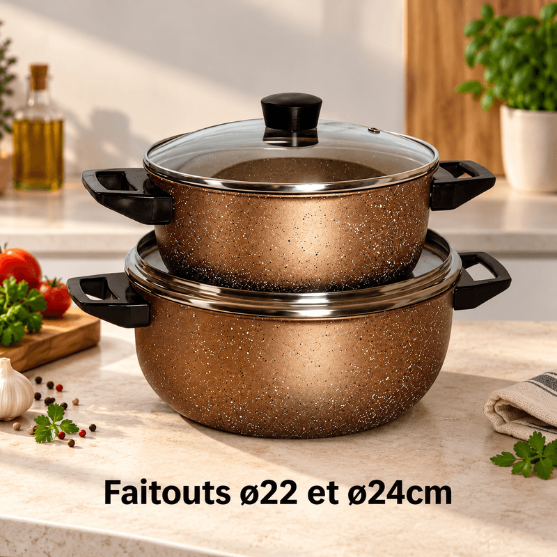 EL GUSTO BY Cook'Art - Lot de 2 Faitouts 22 et 24cm - Bronze