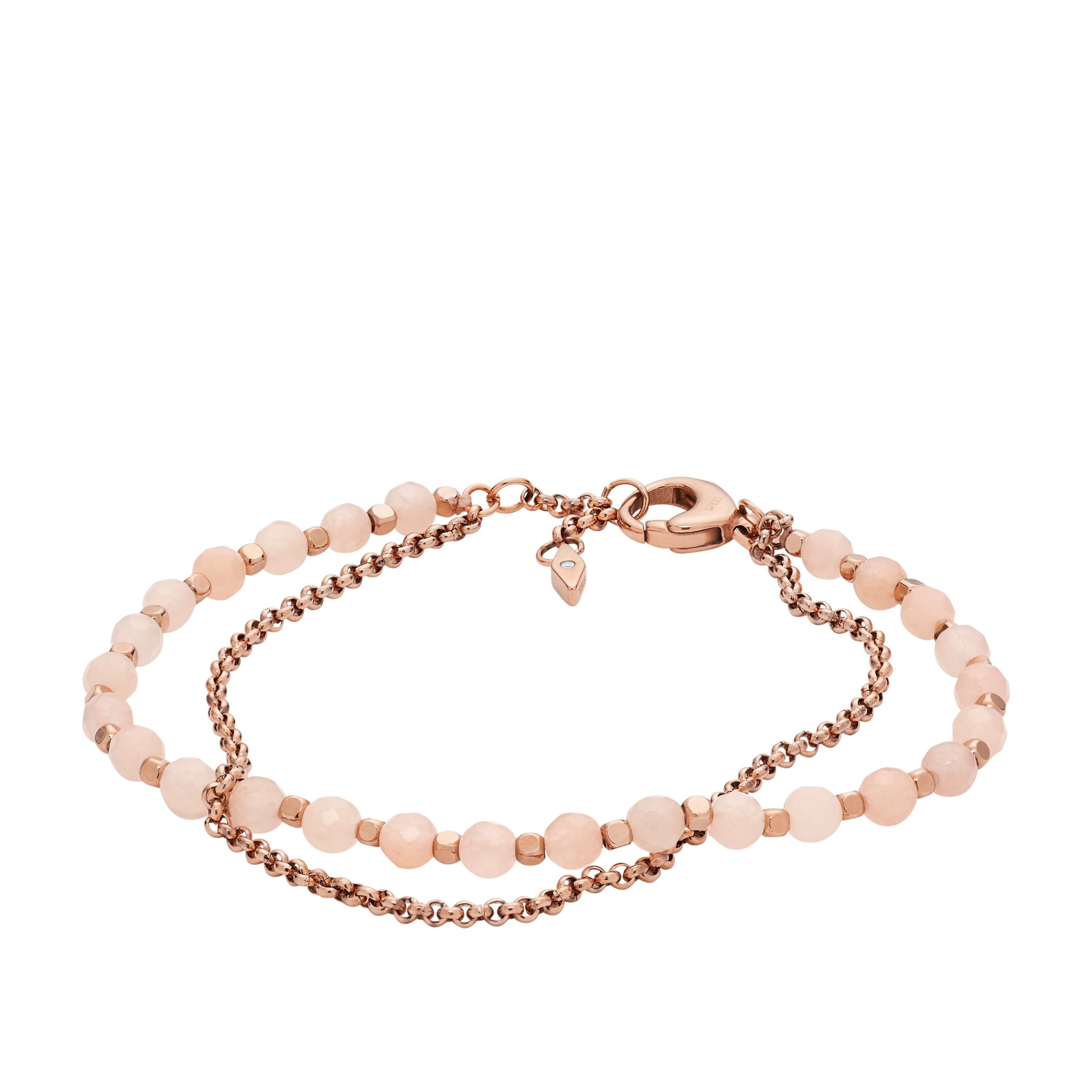 Fossil - Bracelet Double Chaîne Femme Doré Rose