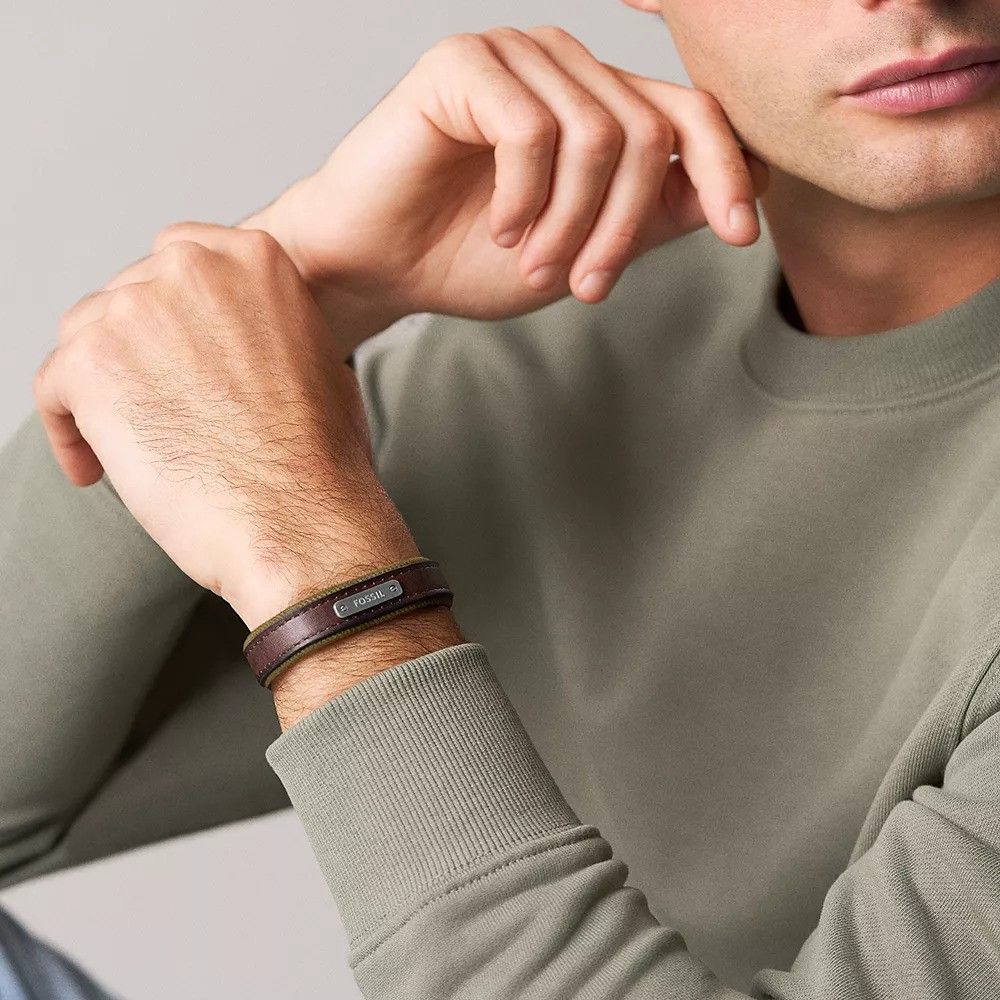Fossil - Bracelet En Cuir Bicolore Homme Marron Et Vert JA7315998 2