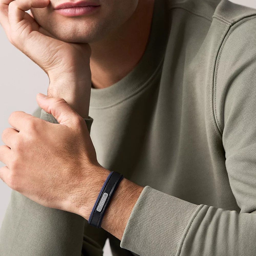 Fossil - Bracelet En Cuir Bicolore Homme Bleu Nuit Et Noir 2