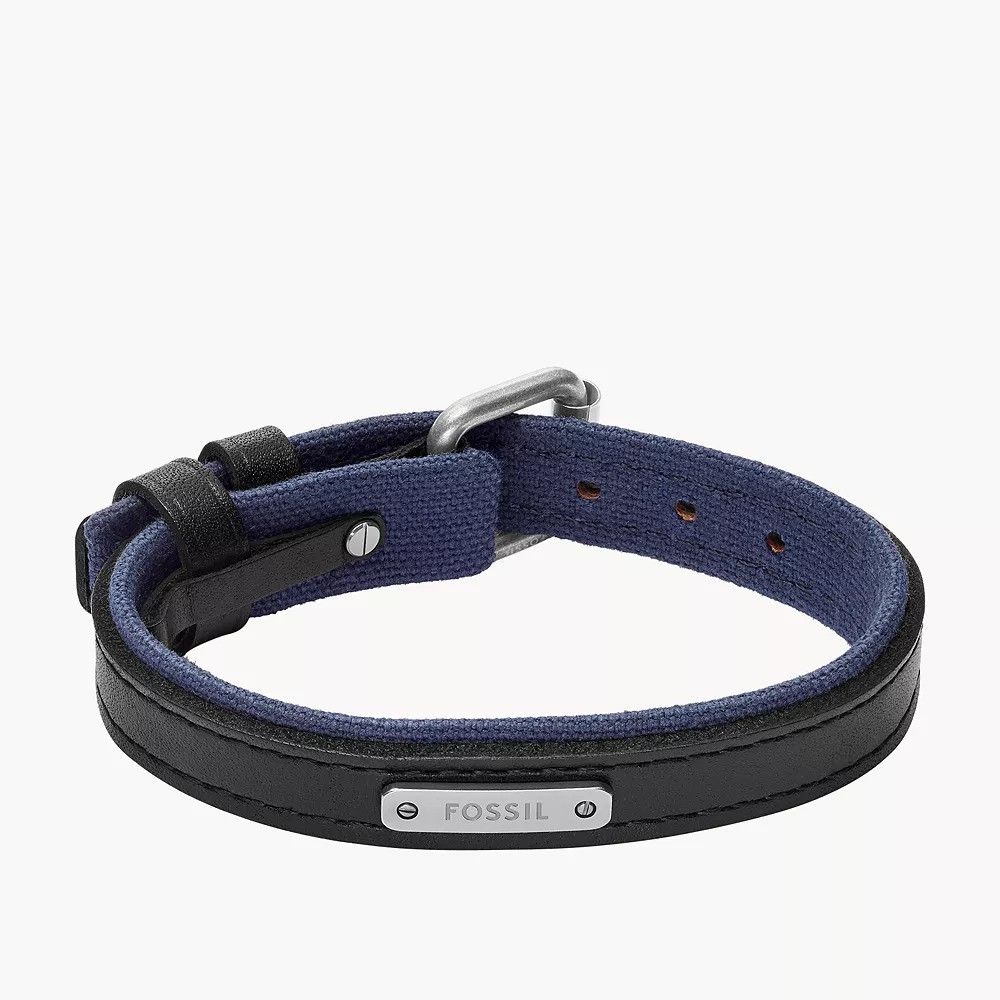 Fossil - Bracelet En Cuir Bicolore Homme Bleu Nuit Et Noir