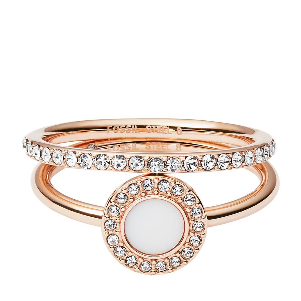 Fossil - Bague Empilable Val Stone Glitz Femme Doré Rose