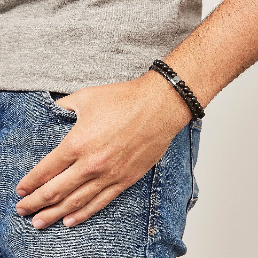 Fossil - Bracelet En Cuir Et Perles Homme Noir 2