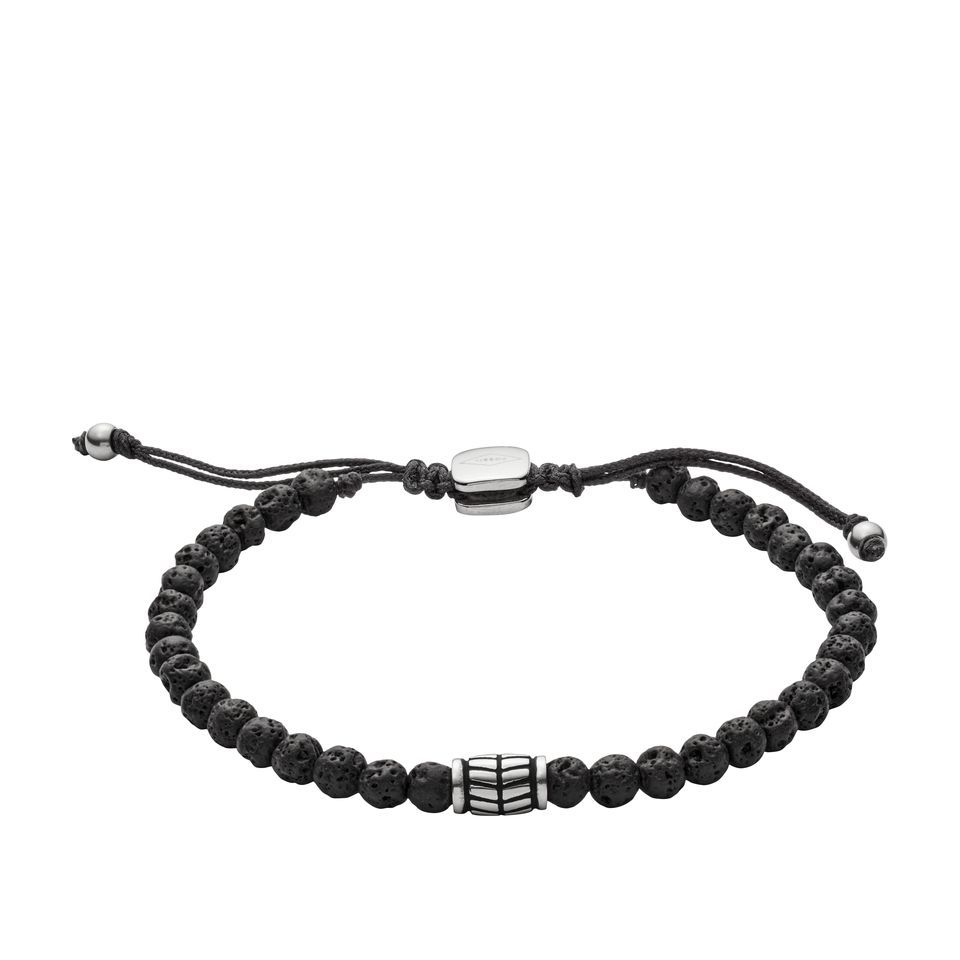 Fossil - Bracelet Coulissant En Perles De Lave Homme Noir