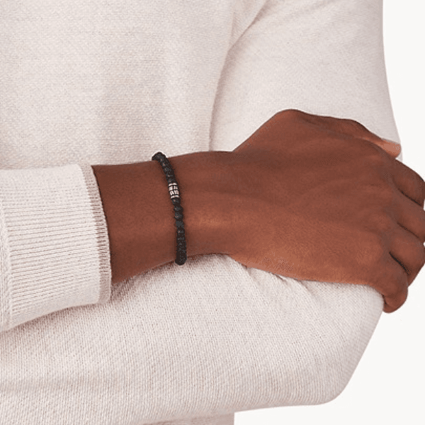 Fossil - Bracelet Coulissant En Perles De Lave Homme Noir 2