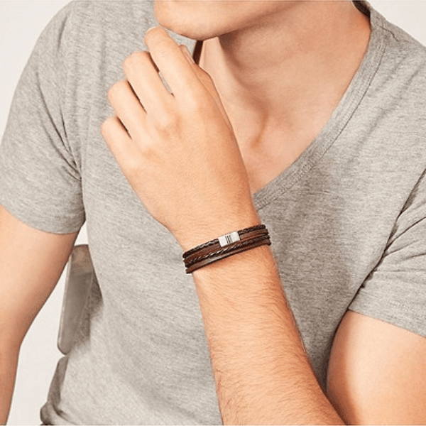 Fossil - Bracelet En Cuir Homme Marron JF02934040 2