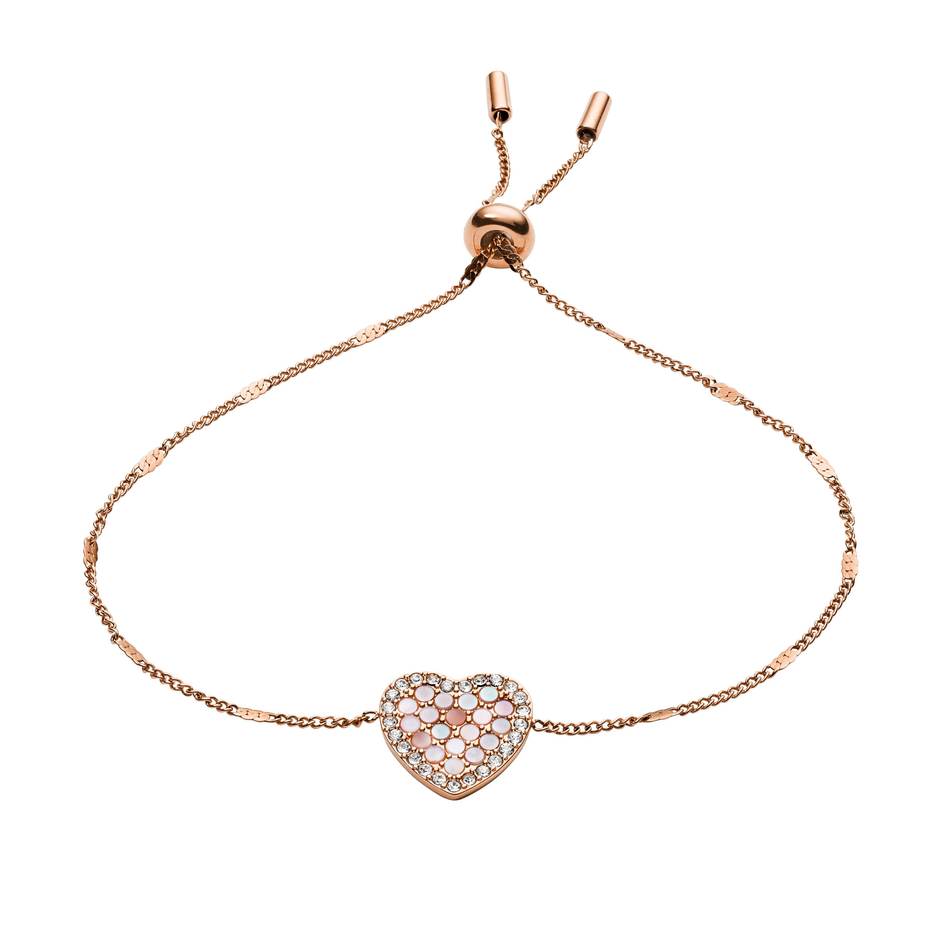 Fossil - Bracelet Chaîne Cœur Mosaïque Femme Doré Rose