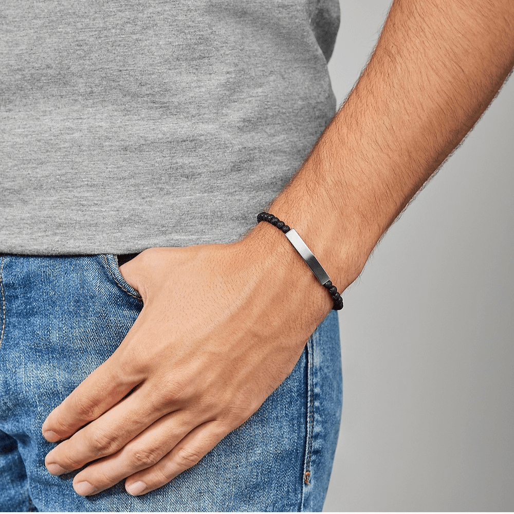 Fossil - Bracelet Coulissant À Plaque Homme Argenté Et Noir 2