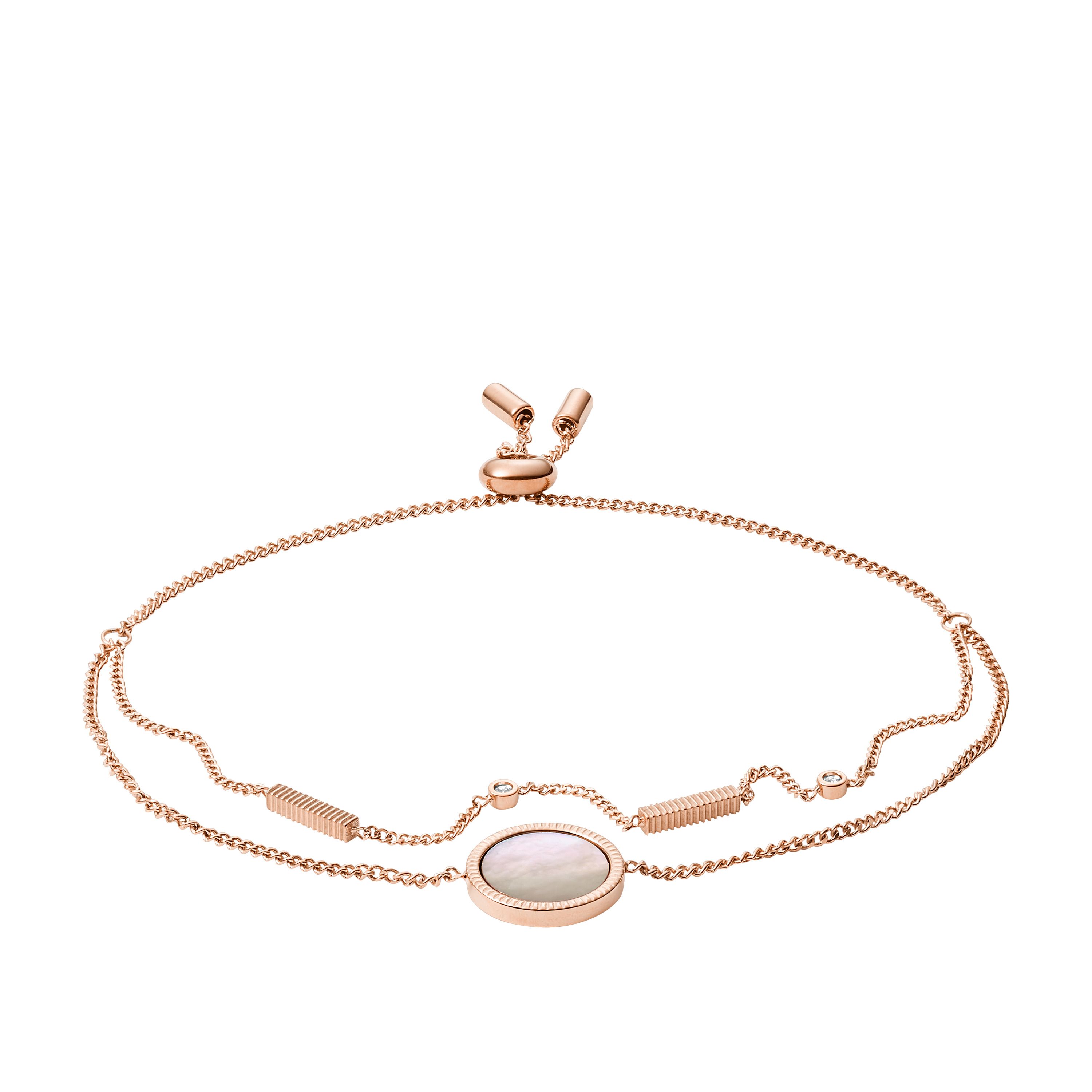 Fossil - Bracelet Double Rang Coin Edge Femme Doré Rose