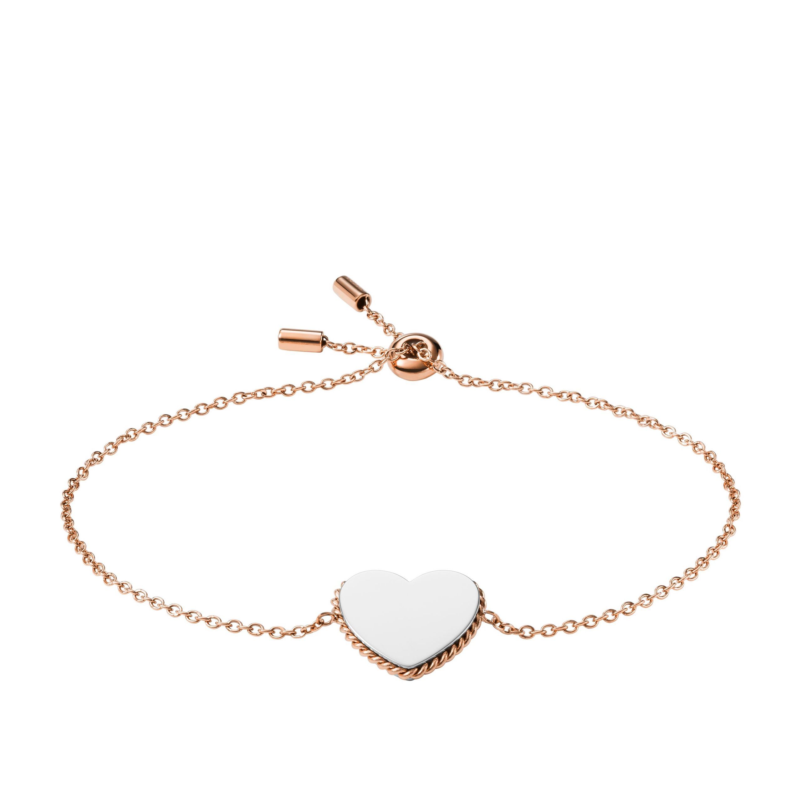 Fossil - Bracelet Chaîne Cœur Femme Bicolore Argenté Et Doré Rose
