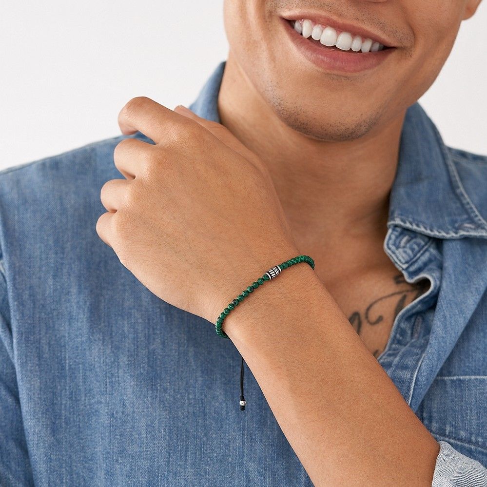 Fossil - Bracelet Coulissant En Perles De Malachite Homme Vert 2