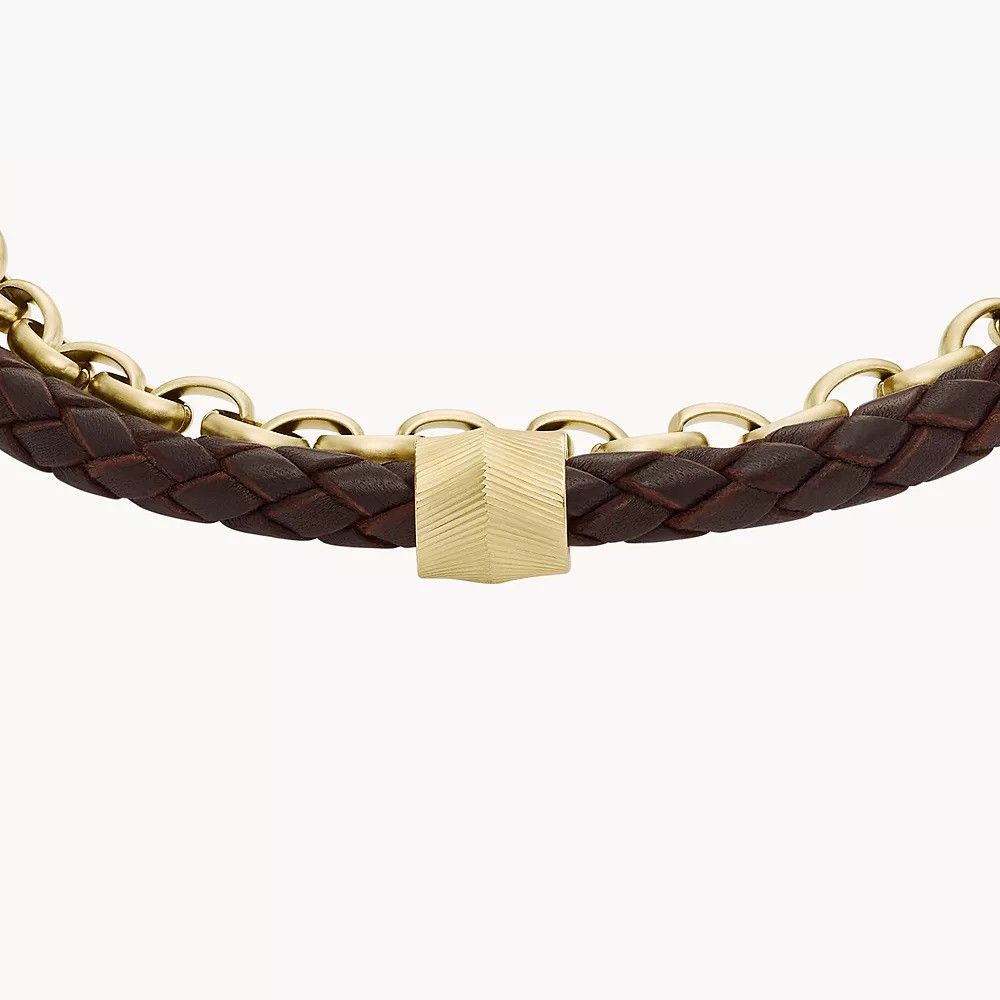 Fossil - Bracelet En Cuir Homme Marron Et Doré 2