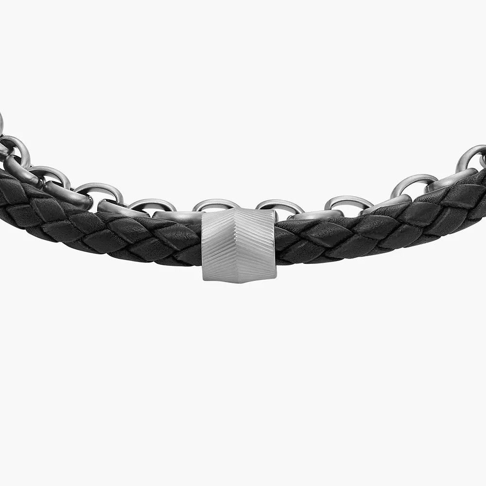 Fossil - Bracelet En Cuir Homme Noir Et Argenté 2