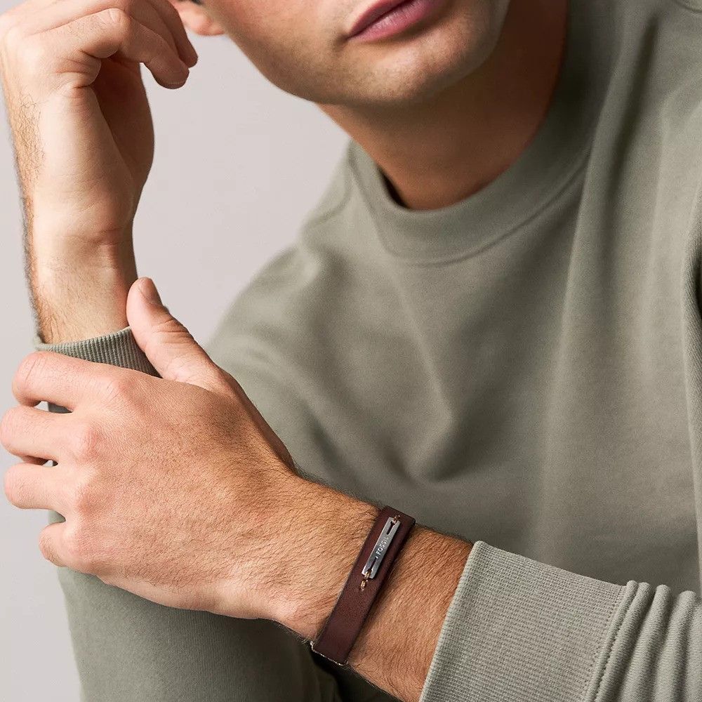 Fossil - Bracelet En Cuir Bicolore Homme Marron Et Vert JF04963040 2