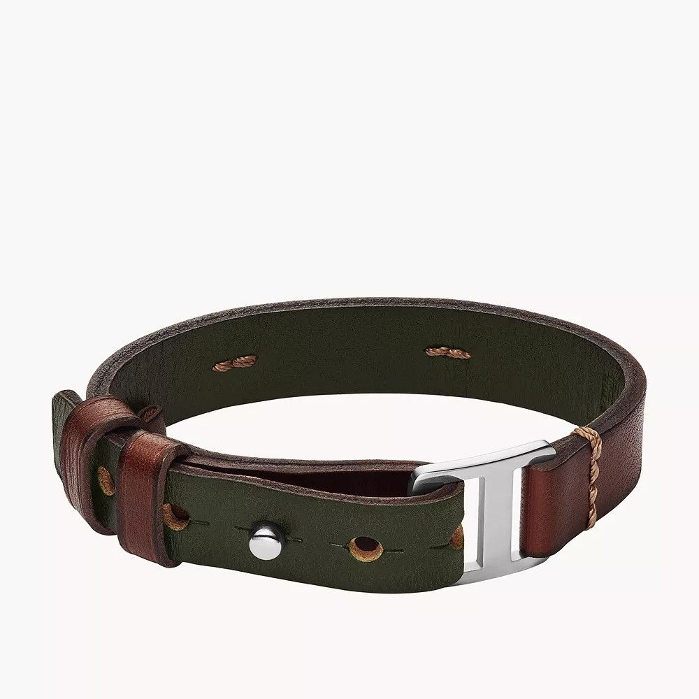Fossil - Bracelet En Cuir Bicolore Homme Marron Et Vert JF04963040 5