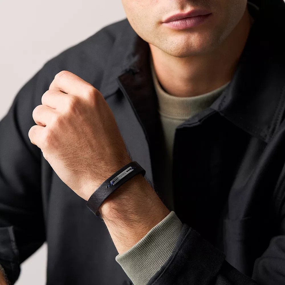 Fossil - Bracelet En Cuir Bicolore Homme Bleu Marine Et Noir 2