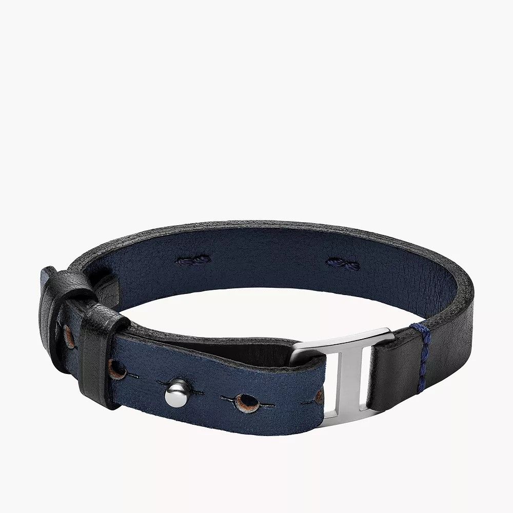 Fossil - Bracelet En Cuir Bicolore Homme Bleu Marine Et Noir 5