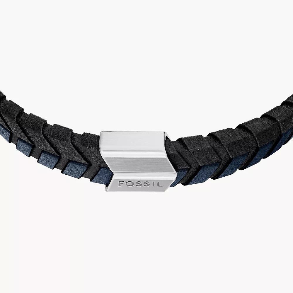 Fossil - Bracelet En Cuir Tissé Homme Noir Et Bleu 3