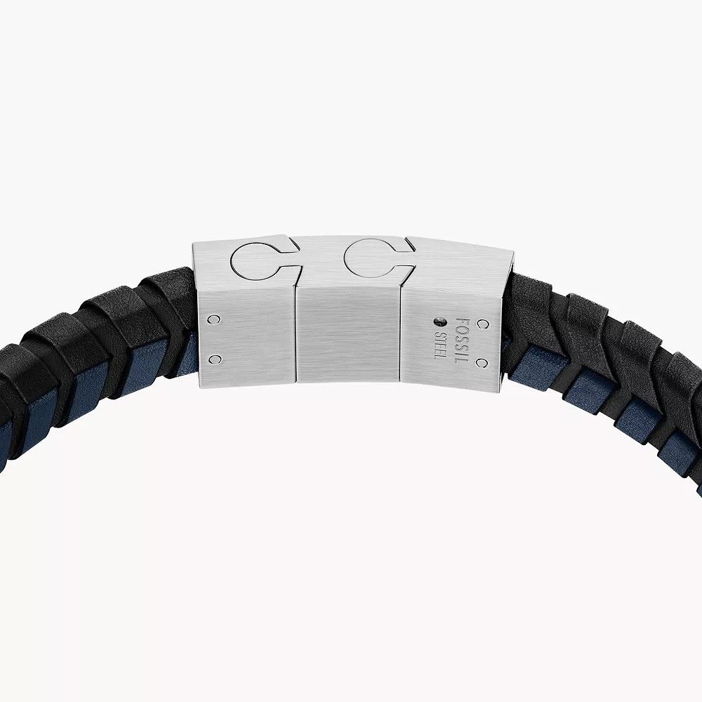Fossil - Bracelet En Cuir Tissé Homme Noir Et Bleu 4