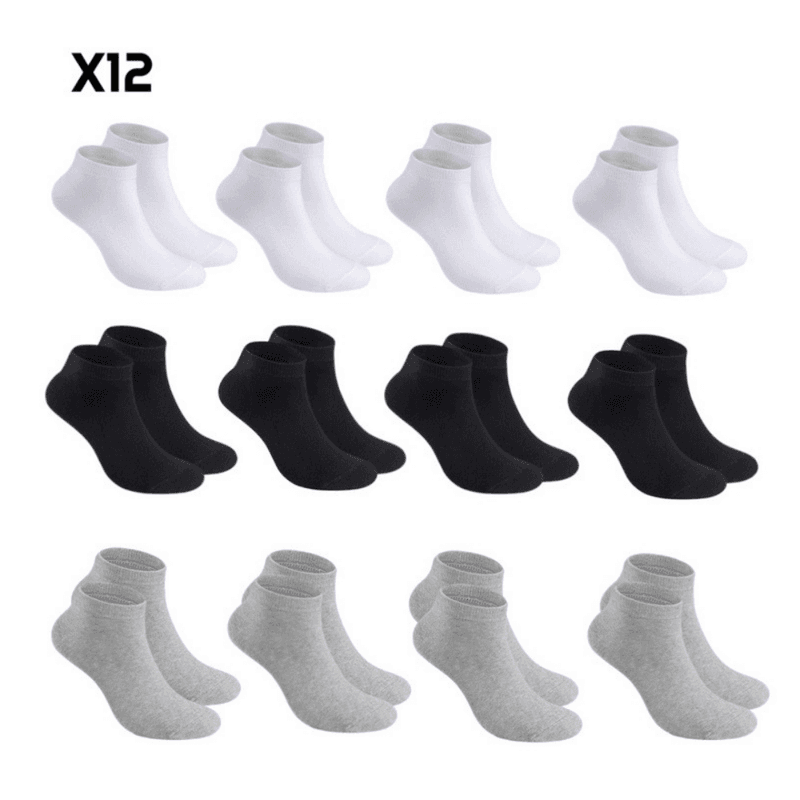 R&H - 12 chaussettes demi 100% - noir-blanc-gris
