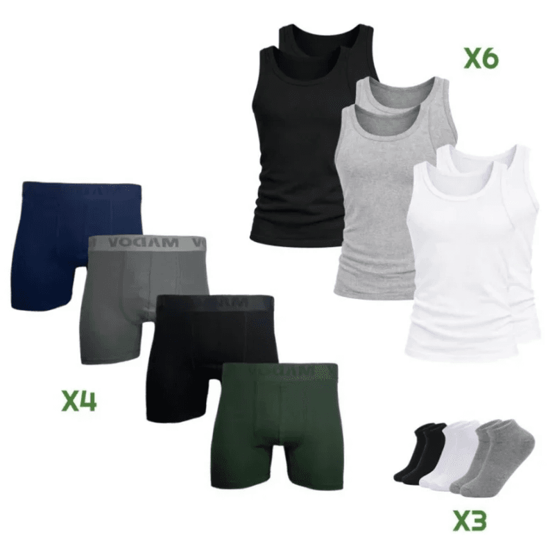 R&H - pack 13en1 MADOV homme 6 débardeurs couleurs avec 4 boxers- gris/rouge/noir/bleu
