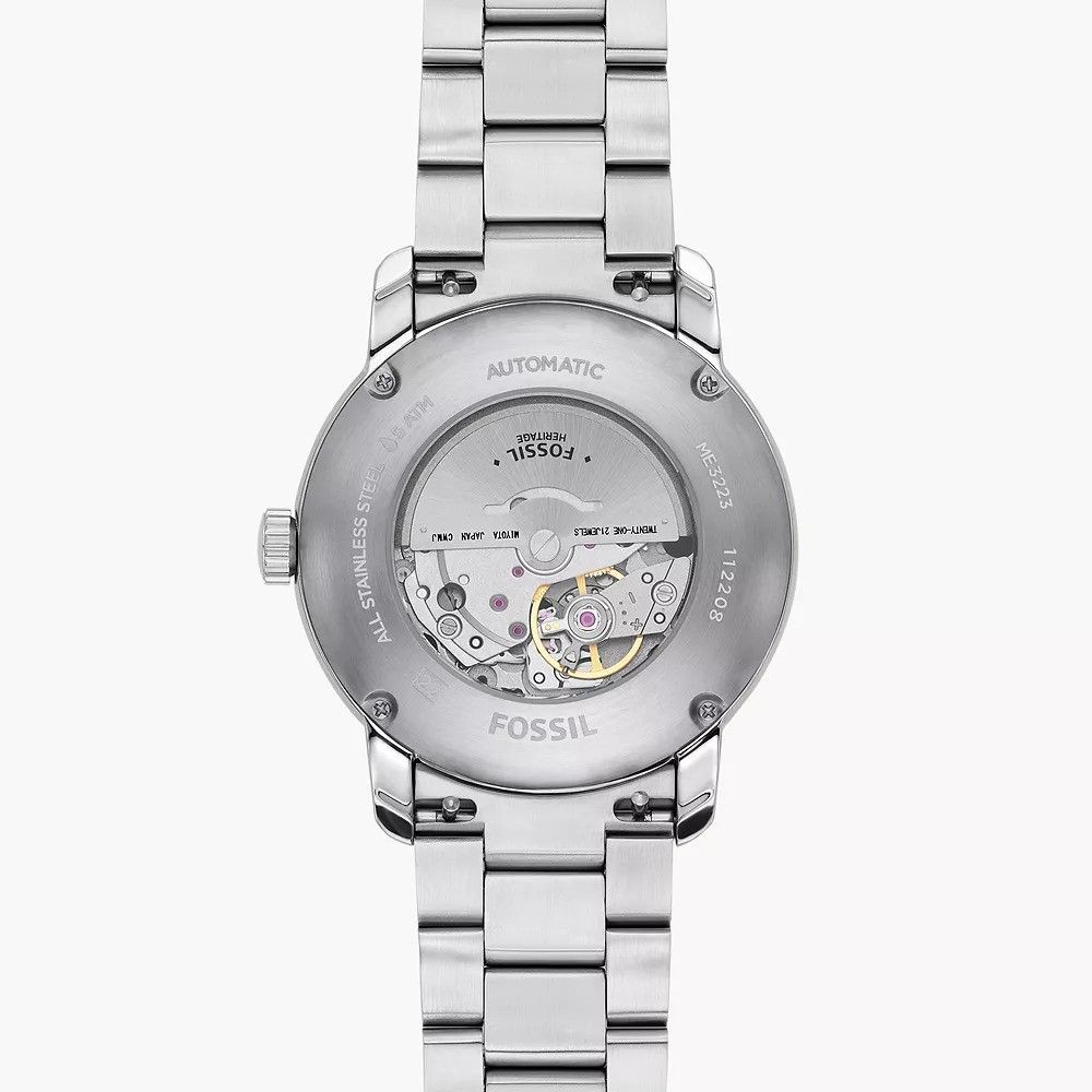 Fossil - Montre Heritage Automatique Homme Bracelet Acier Argenté Cadran Noir 2