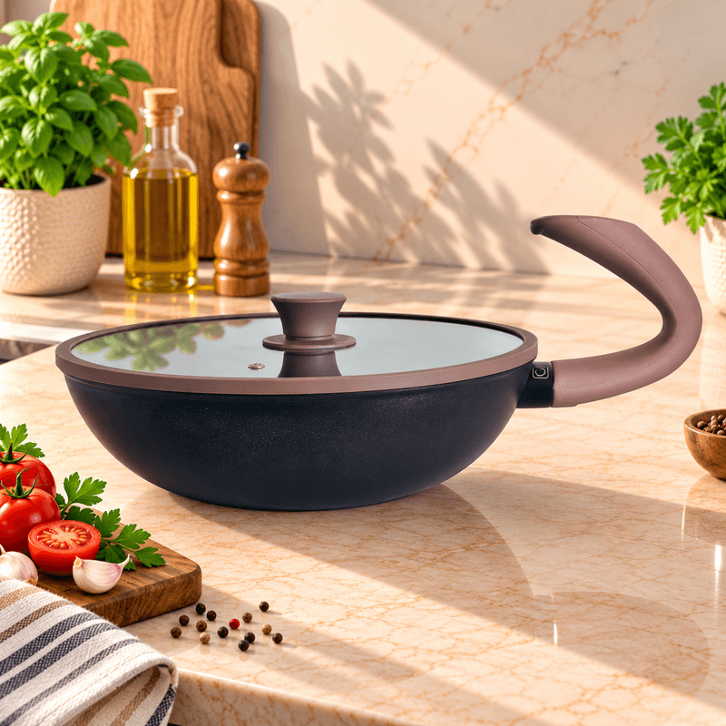 WOK 28cm + Couvercle Silicone G-Zero COOK'ART PRIVILEGE- Brown