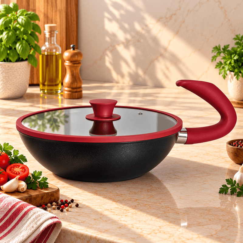 WOK 28cm + Couvercle Silicone G-Zero COOK'ART PRIVILEGE- Rouge