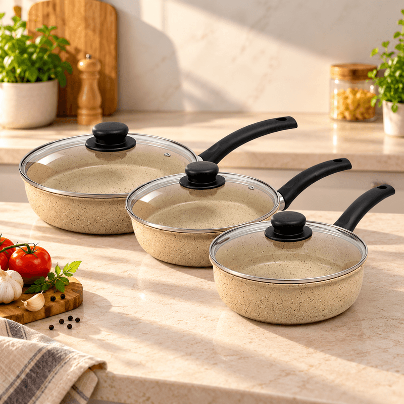 EL GUSTO BY Cook'Art - Pack 3 Sauteuses avec CV Ø 22+24+26cm - Cream