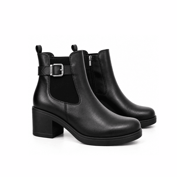Seaside - Bottine Cuir Avec Boucle Décorative Demi Talon H26-9030 - Noir 2