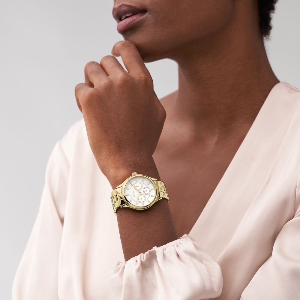 Fossil - Montre Modern Sophisticate Multifonction Femme Bracelet Acier Doré Cadran Argenté 2