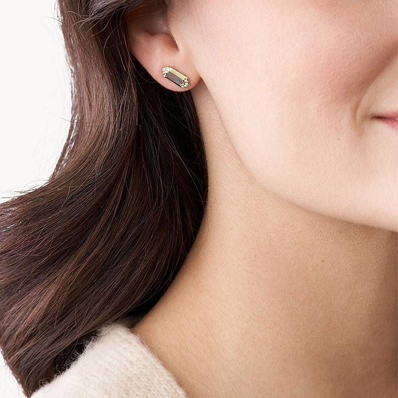 Fossil - Clous D'Oreilles Val Black And Gold Femme Doré 2