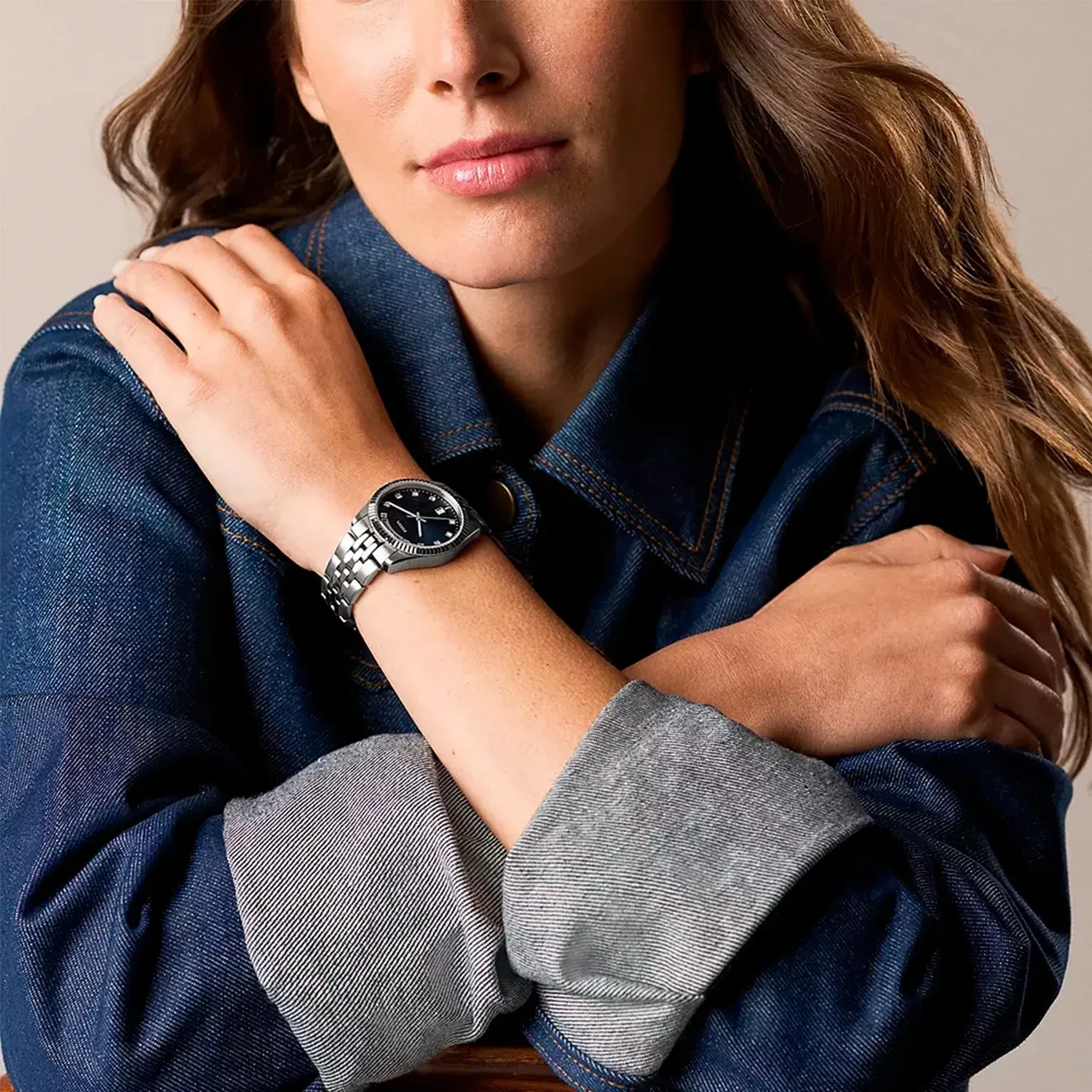 Fossil - Montre Scarlette Femme Bracelet Acier Argenté Cadran Bleu ES5457 2