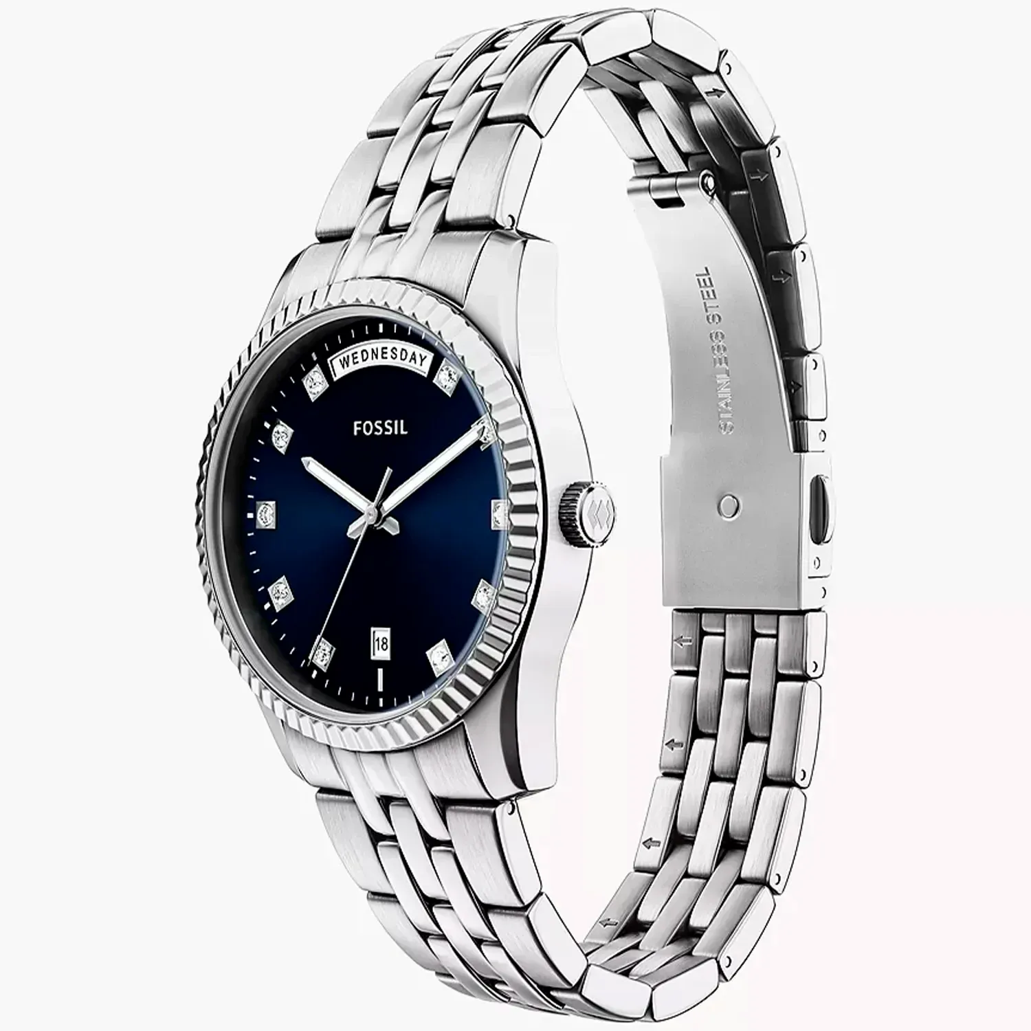 Fossil - Montre Scarlette Femme Bracelet Acier Argenté Cadran Bleu ES5457 3