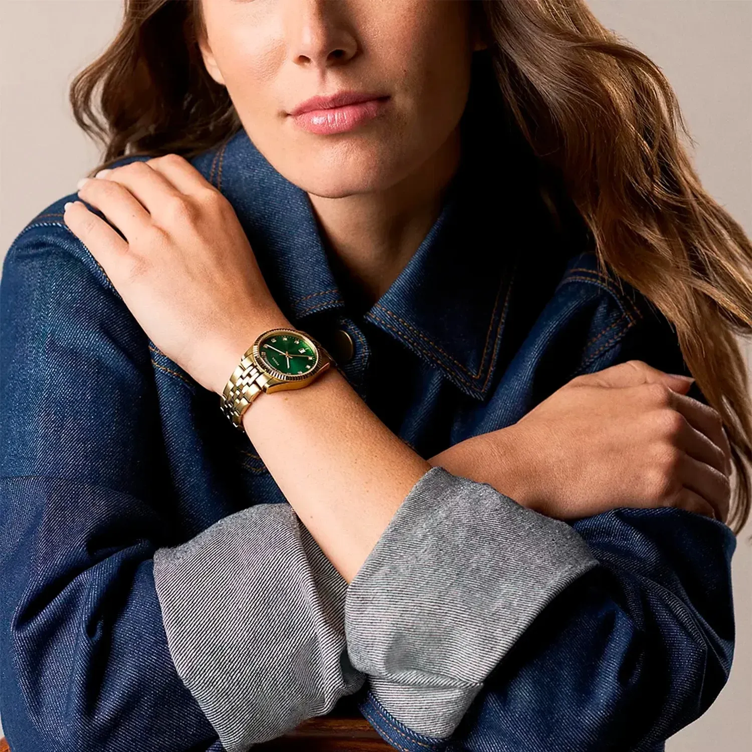 Fossil - Montre Scarlette Femme Bracelet Acier Doré Cadran Vert 2