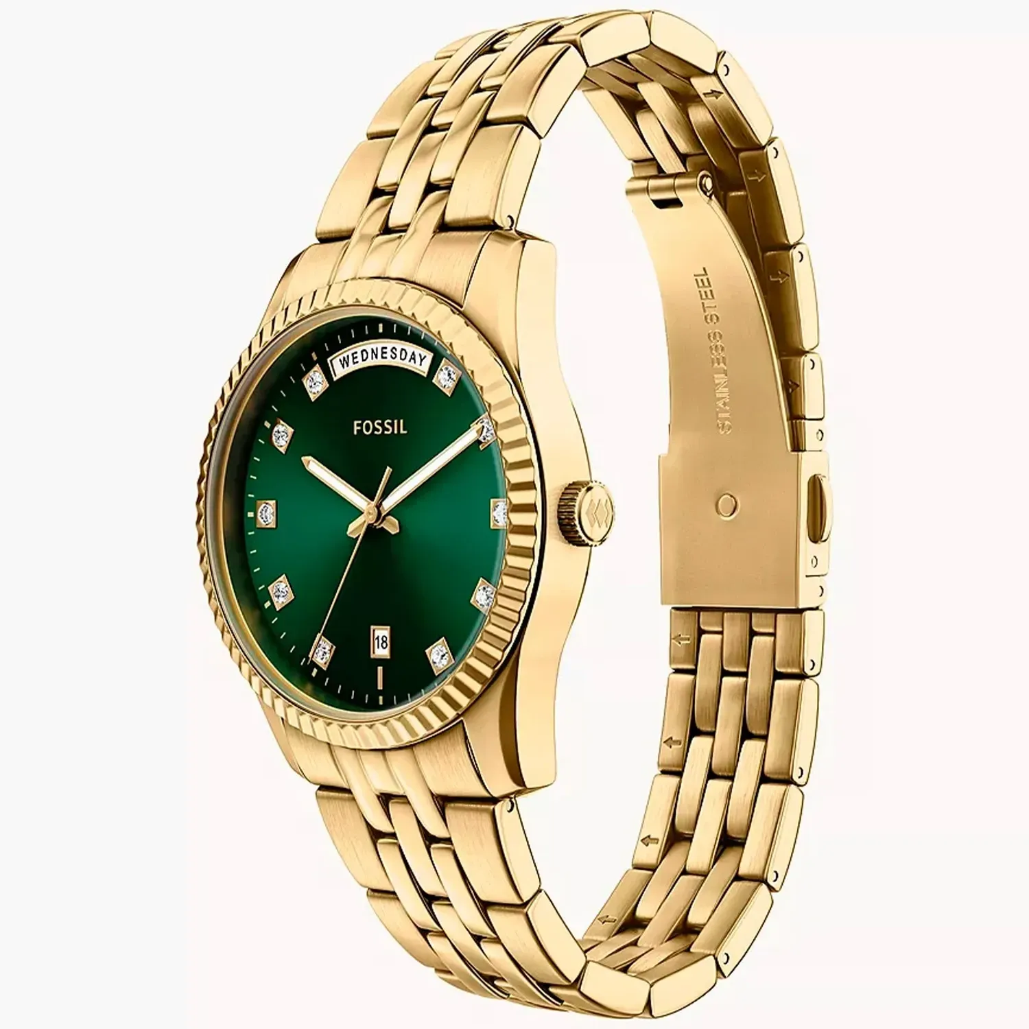 Fossil - Montre Scarlette Femme Bracelet Acier Doré Cadran Vert 3