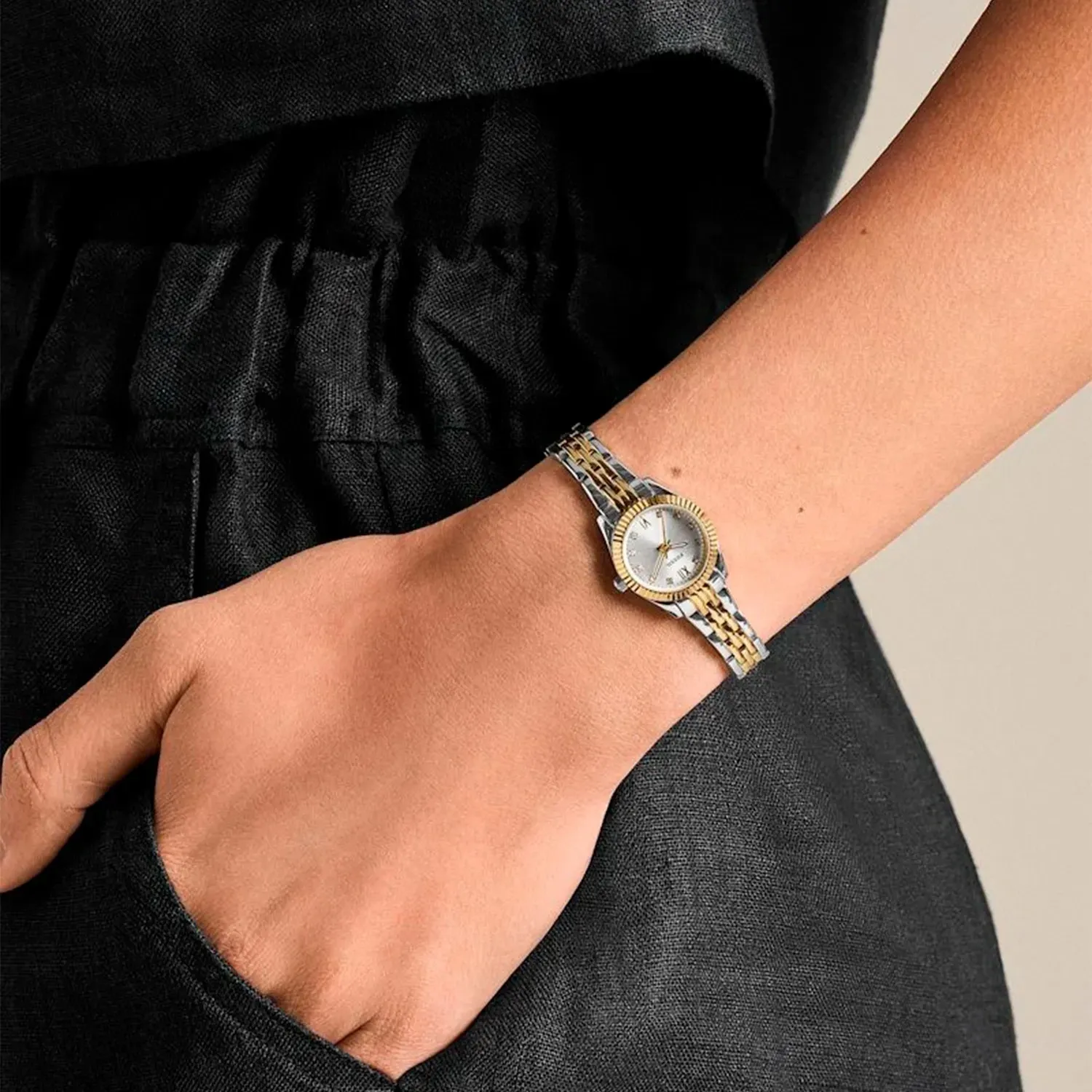 Fossil - Montre Scarlette Mini Femme Bracelet Acier Bicolore Argenté Et Doré Cadran Blanc 2