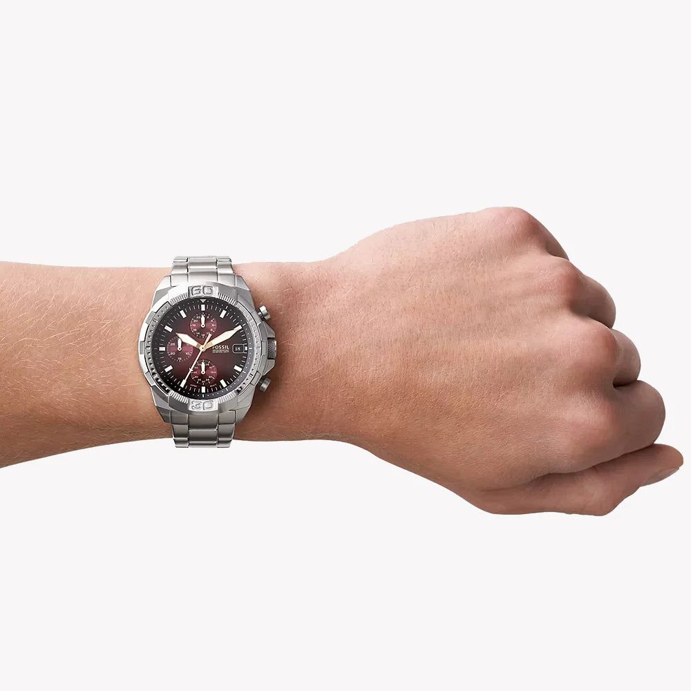 Fossil - Montre Homme En Acier Inoxydable Argenté Cadran Marron FS5878 4